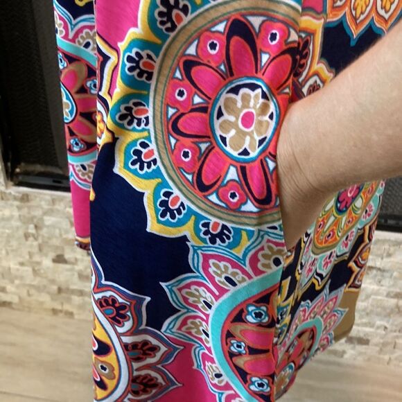 Jenny Boston Racheal The Kelsey Dress In Navy Medallion Print Pockets NWOT - Picture 6 of 11